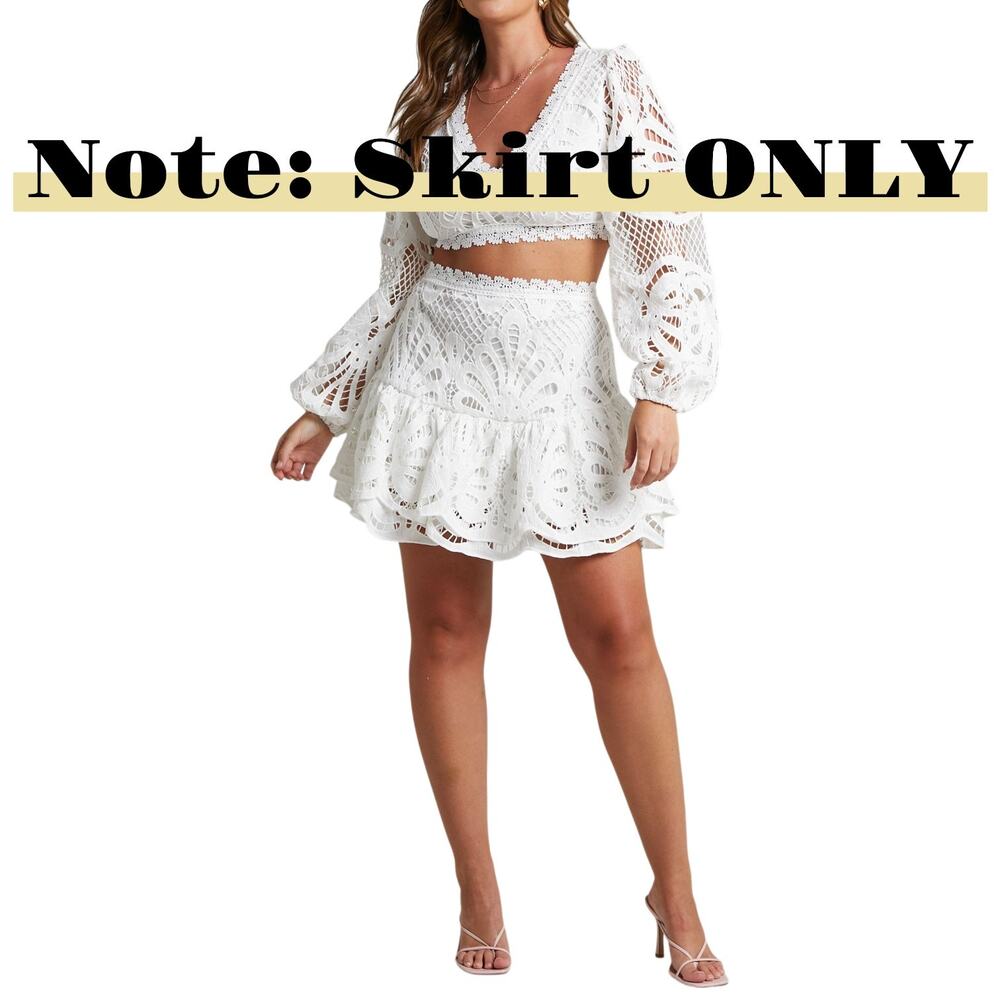 Showpo Kiss Me Softly White Lace Ruffle Mini Skirt US 12 NWT Coquette Boho Fairy - Picture 2 of 16